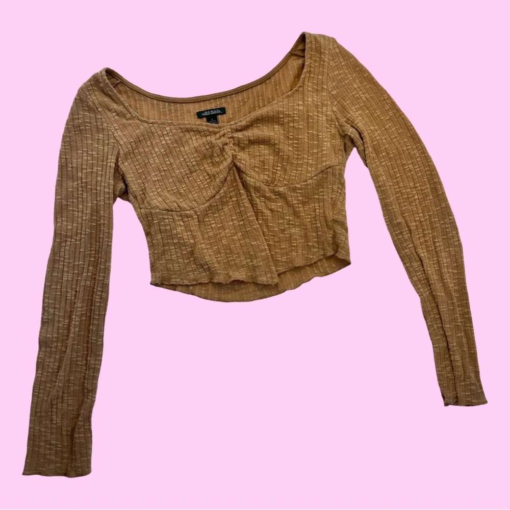 Target | Wild Fable Junior’s Crop Long Sleeve Sweetheart | trendy Y2K |tan